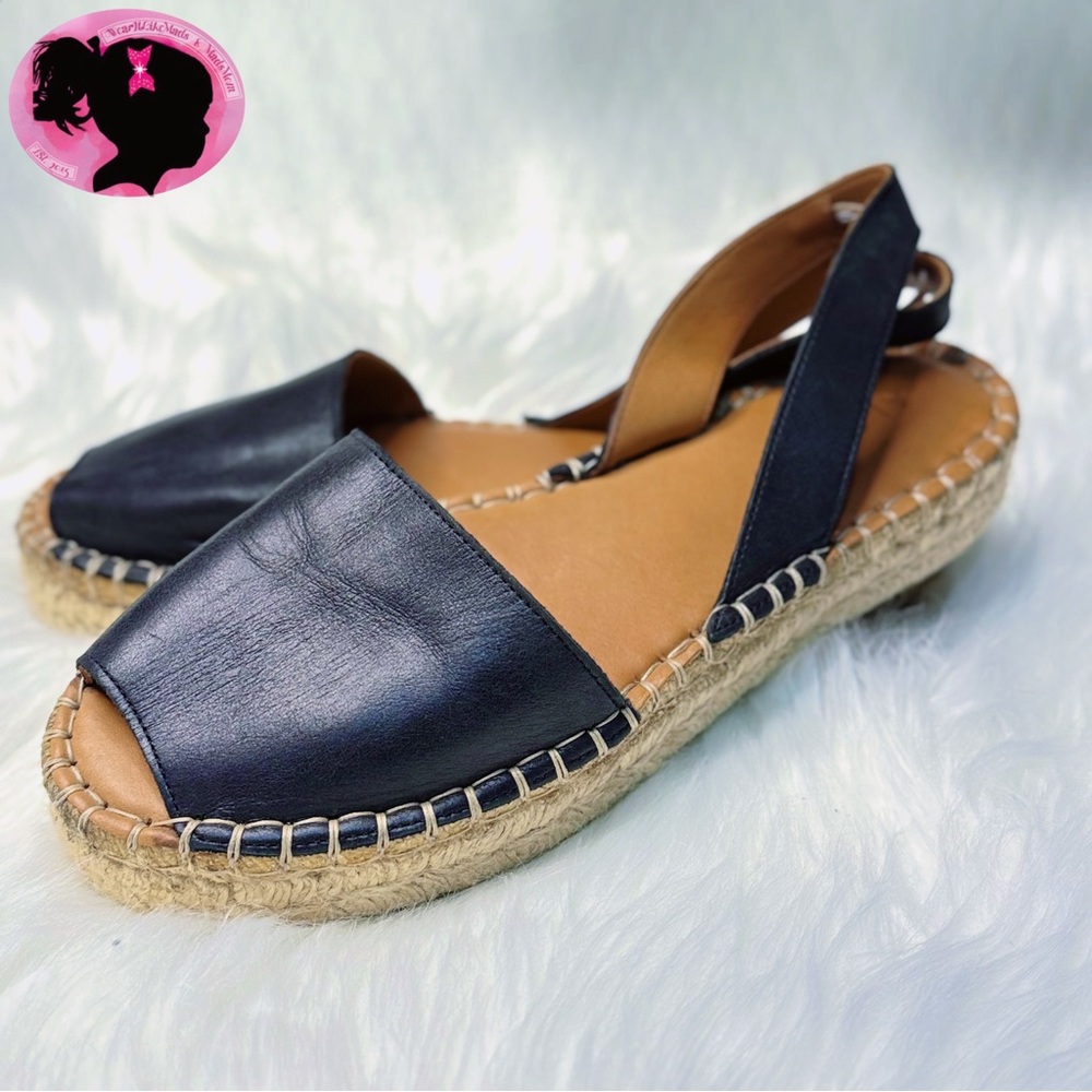🧳 Alohas Black Leather Espadrille Sandals